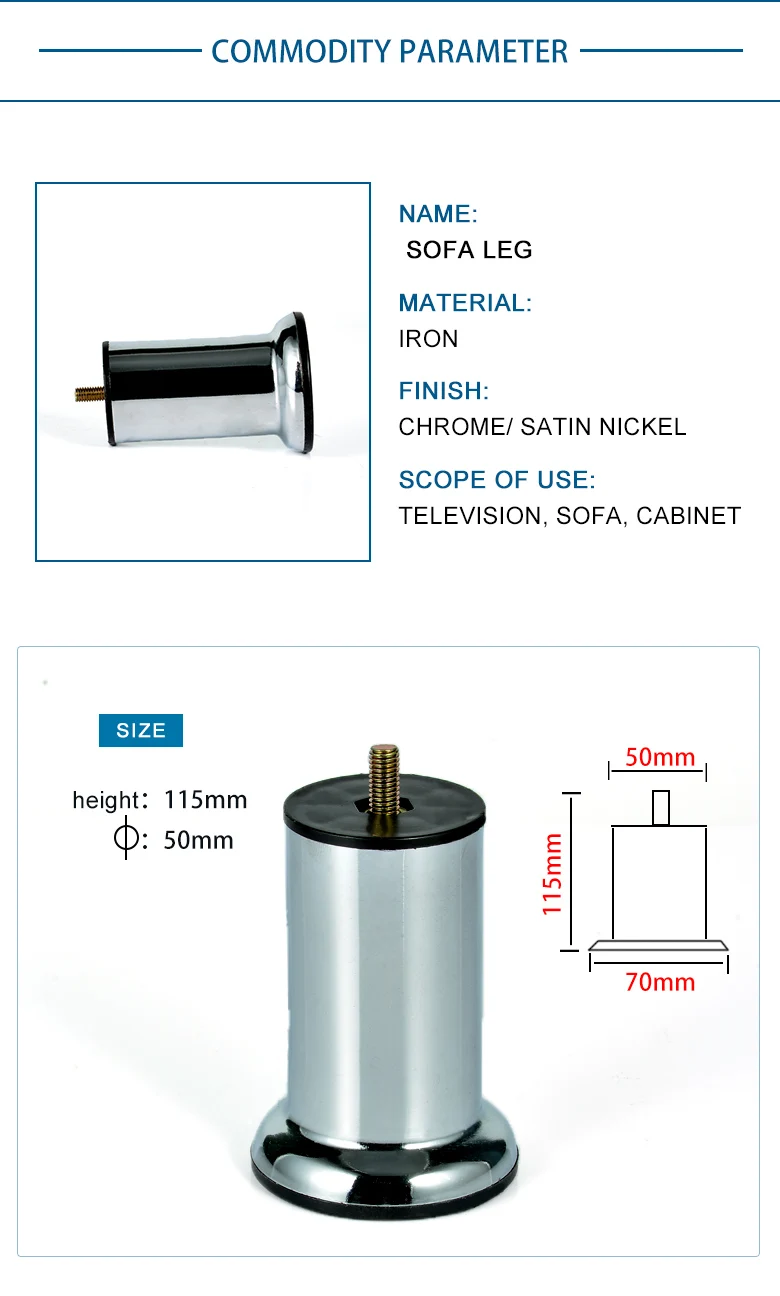 Universal Chrome Screw Feet Furniture Feet Sofa Leg Support Cabinet Chair Couch VT-03.120