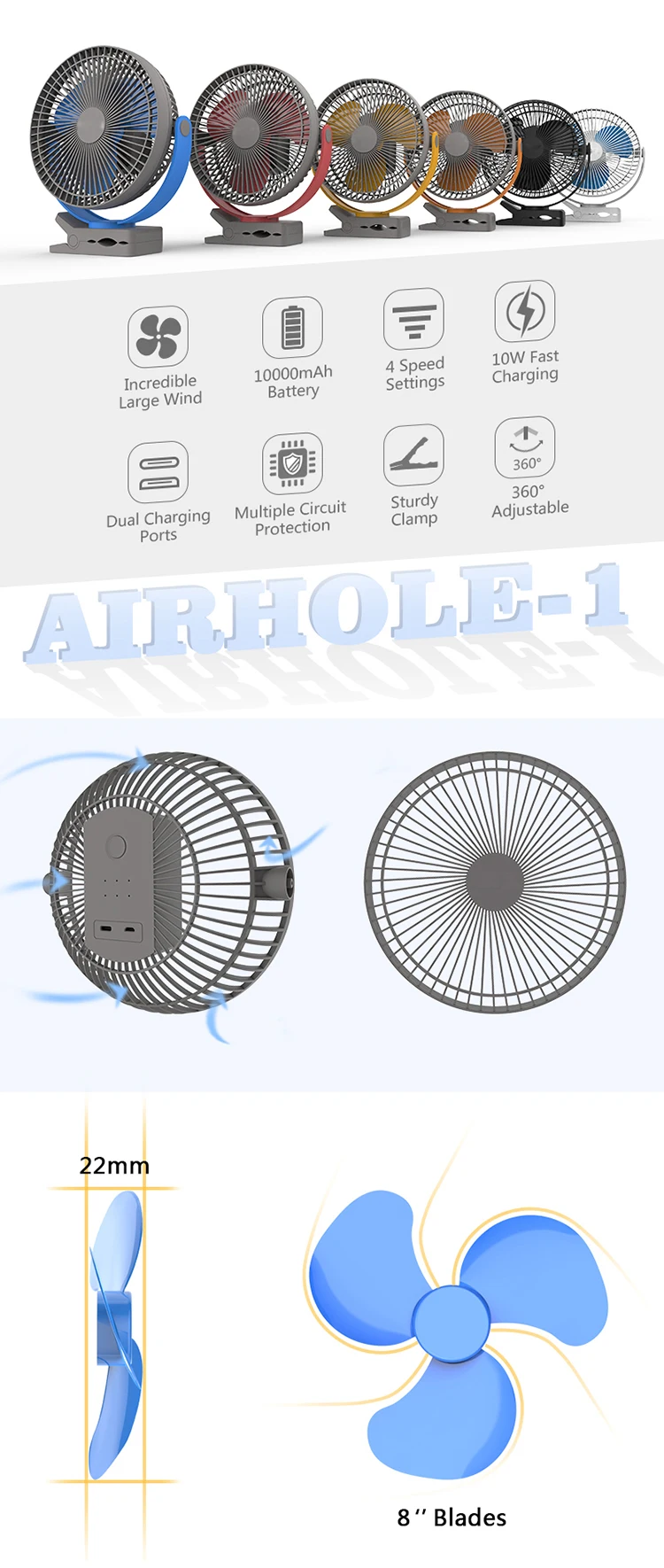 8 inch clip on fan