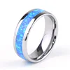 High Polished 8mm Mens Wedding Bands Tungsten Carbide Blue Opal Ring