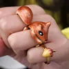 Handmade Unique knuckle Joint finger Ring cute Squirrel and Pinecone Oil Dropping Craft jewelry for Girls