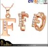18K rose gold plated letter F pendant necklace earring fashion jewelry set 26 letters custom