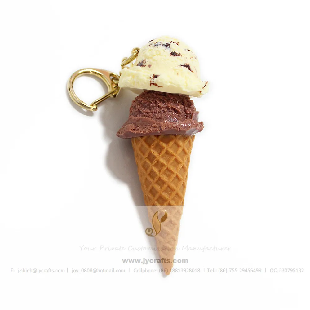 Oem Factory Novelty Gift Fake Ice Cream Cone 3d Food Custom Keychain
