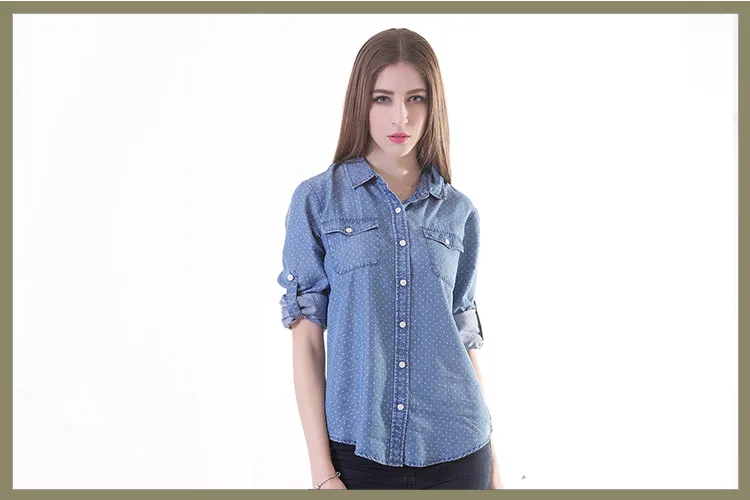 Different kinds of printed denim women vintage casual simple blouse patterns designss