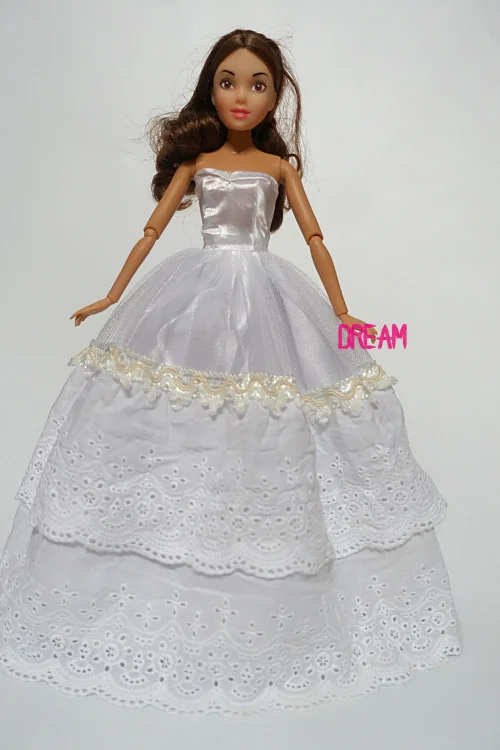 2015NEW 1 PCS Handmade White Simple Princess Party Gown Dresses Wedding clothes Doll Accessories For Barbie