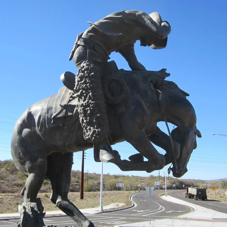 Antique Cowboy Statue Sculpture Bronze Collectibles Ride On Horse