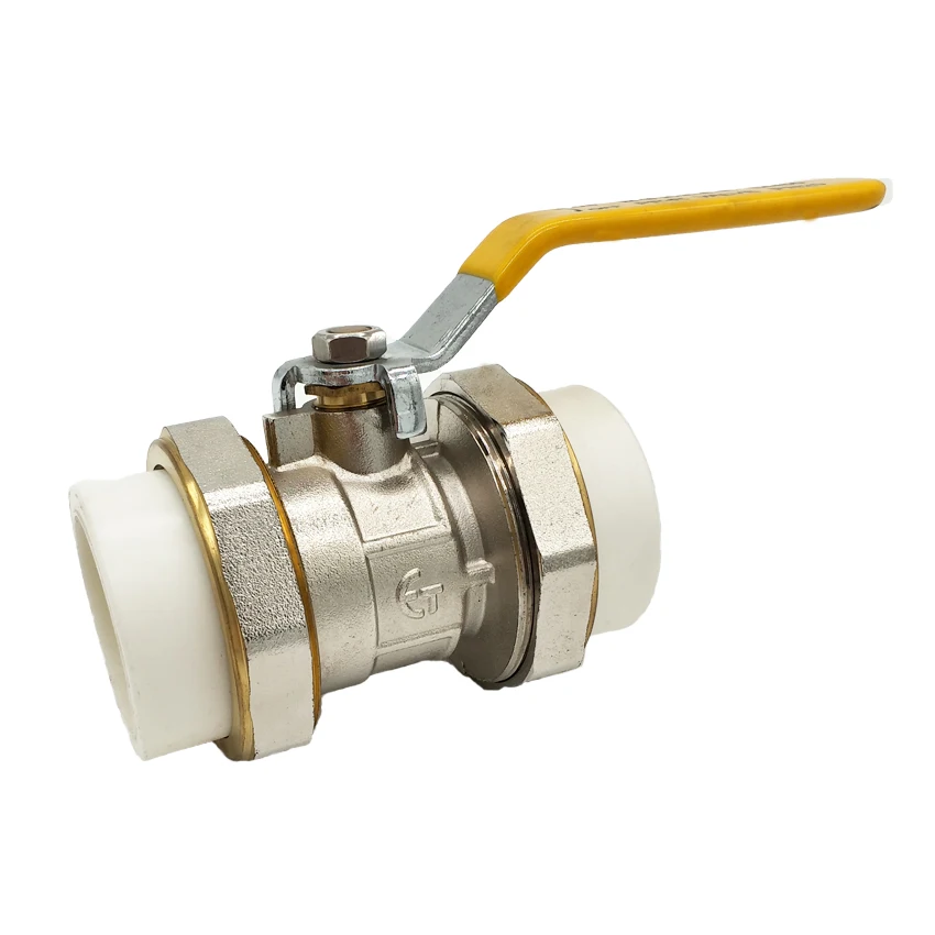 1/2 "* 20毫米内螺纹水 ppr 双联盟黄铜球阀与手柄