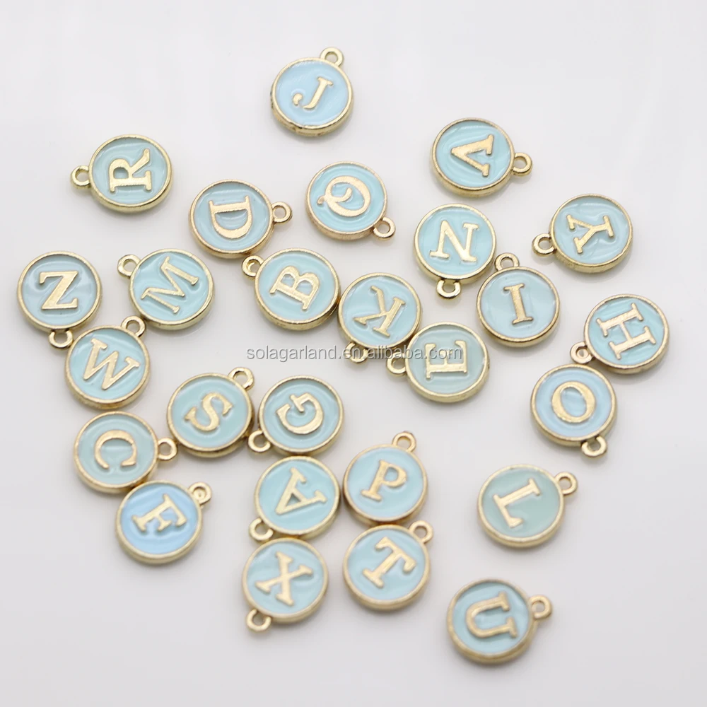 Wholesale 12*15mm Round Gold Enamel Alphabet Charms Capital Letter ...