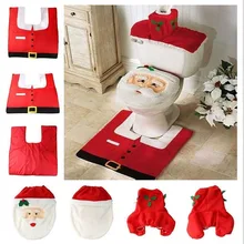 1 Set / 3pcs Happy Santa Claus Toilet Seat Cover Case and Rug Bathroom Set Christmas Decoration