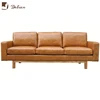Traditional Unique Leather Solid Wood Frame Base Sofa