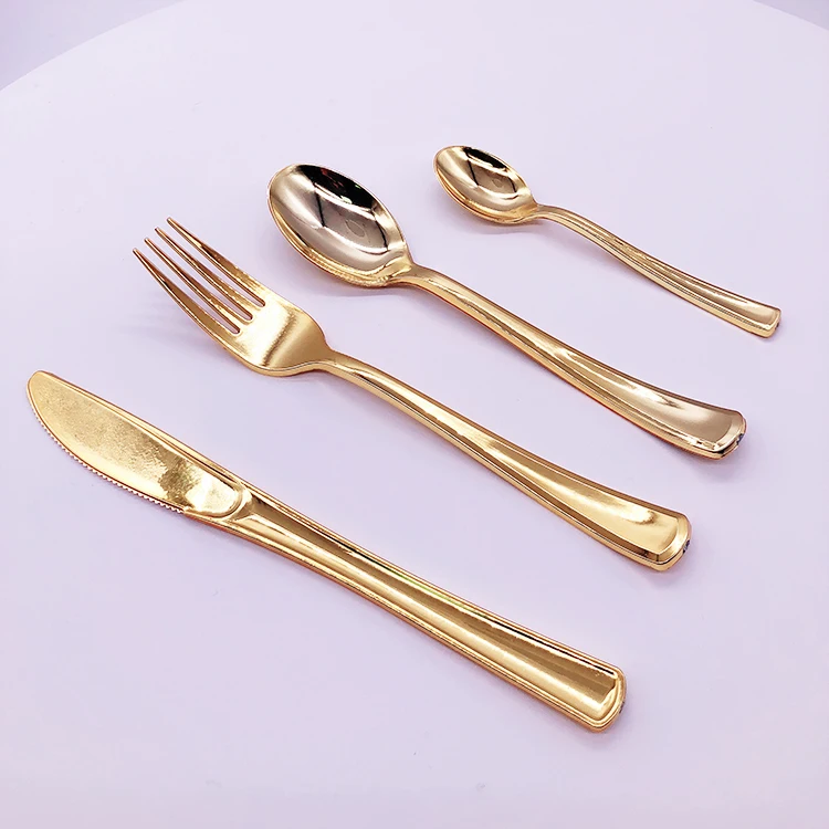 Flatware Set Heavy Duty Disposable Plastic Silver Cutlery Set And Rose Gold Plastic Cutlery For