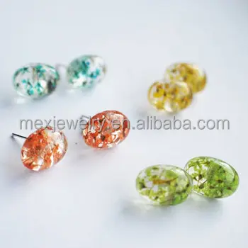 Real Nature Dried Pressed Flower Colorful Round Resin Stud Earring Real Nature Dried Pressed Flower