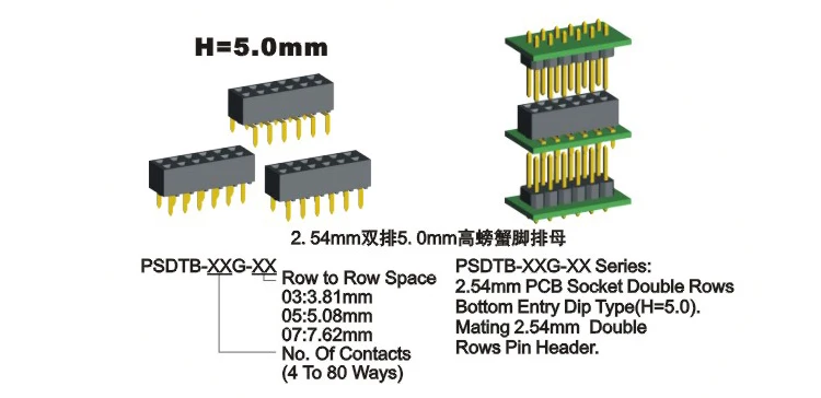 Hoyato female header connector 2.54 mm PCB socket single row straight dip type 2.54 mm female header
