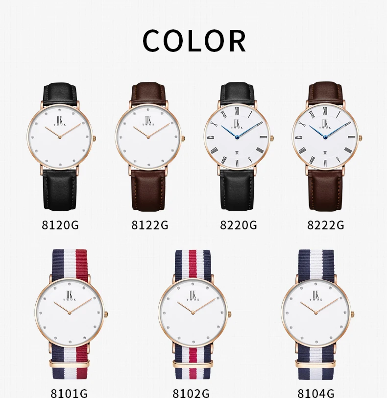 IIKTWOK Men Simple Leather Nato Strap Custom logo Quartz Wristwatches