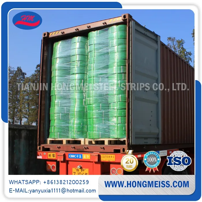 Excellent tensile strength Custom Polyester green pet plastic packing strip tape with good quality