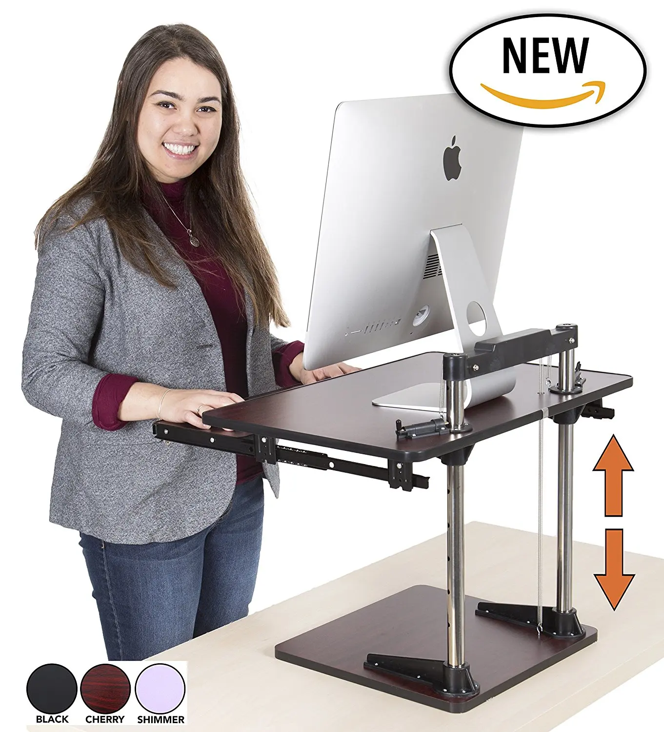 The UpTrak Metro Standing Desk & Bonus Keyboard Tray | Sit-to-Stand Desk Converter by Award-Winning Stand Steady | Spring-Assisted LIFT! Height Adjustable Sit Stand Desk! (Cherry)