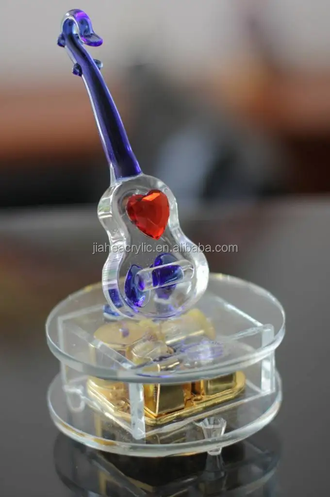 Guitar Shaped Lightly Crystal Glass Music Box With Round Base Buy