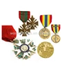 factory price customized matte concave convex polygon shaped antique gold bronze plating iron cross french medal with ribbon