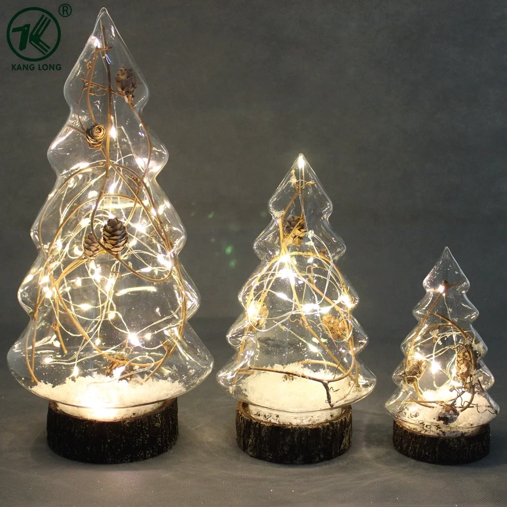 Small led lighted Christmas tree glass ornament party decoration glass christmas tree