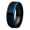 8mm Wedding Band Two Tone Polished Black Tungsten Ring Blue Step Edge