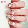 AY0017 wholesale gold flash 3d false nails press on nails artifical pre designed back glue 24 pcs/box false nail tips