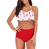 Hot sale sexy swimsuit 2 piece set split ruffle swim wear women's floral print bikini