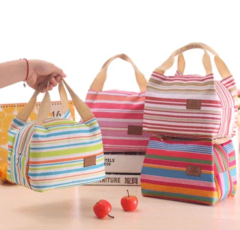 Korean Version Of The Striped Canvas Large Cloth Oxford Korean Version Of The Striped Canvas Large Cloth Oxford Handbag Lunch Insulation Bags Storage