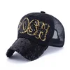 spring&summer new style unisex Korean rhinestone hats bling-bling letter sequins & half mesh baseball cap wholesale