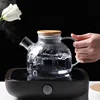 eco friendly handmade 1000 ml heat resistant borosilicate glass teapots with bamboo lid and spring cold water teapot