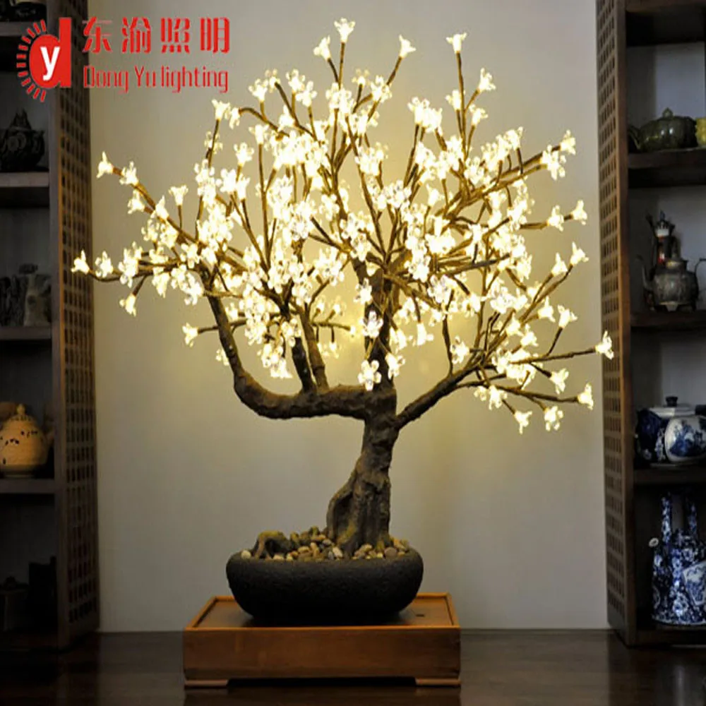 High Simulation Home Decor Artificial Bonsai Warm White Cherry