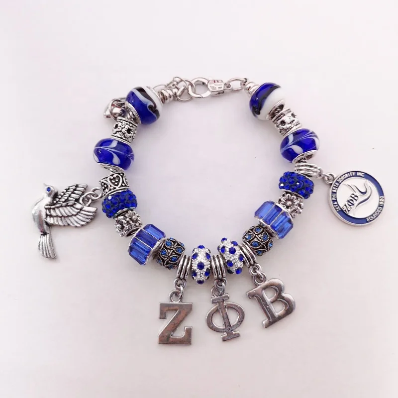 Zpb Sorority European Style Charm Bracelet Zeta Phi Beta Jewelry With ...