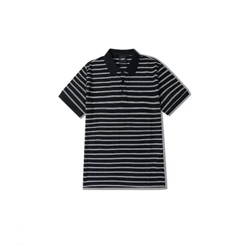 black and grey striped polo shirt