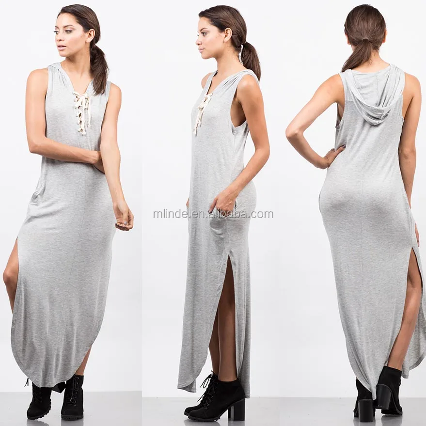 lace up hooded maxi dress