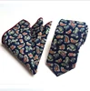 Printed navy blue paisley cotton necktie hanky novelty mens neckwear in stock ready for ship