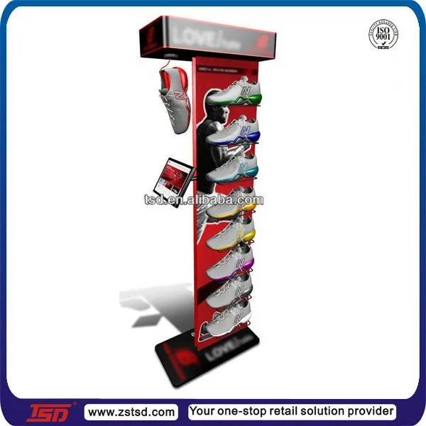 Custom Retail Store Double Side Floor Standing Slatwall Shoe Stand