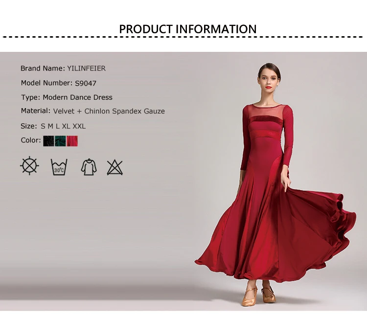 Women's Flamenco Waltz Long Sleeve Stage Dance Dress