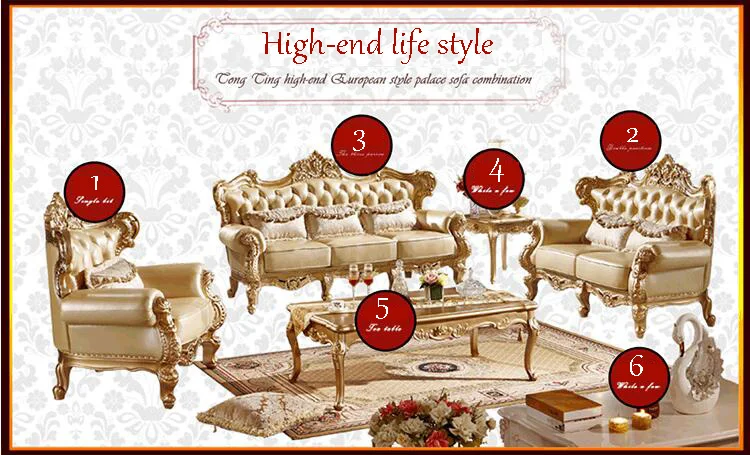 high quality European antique living room sofa furniture genuine leather set p10077