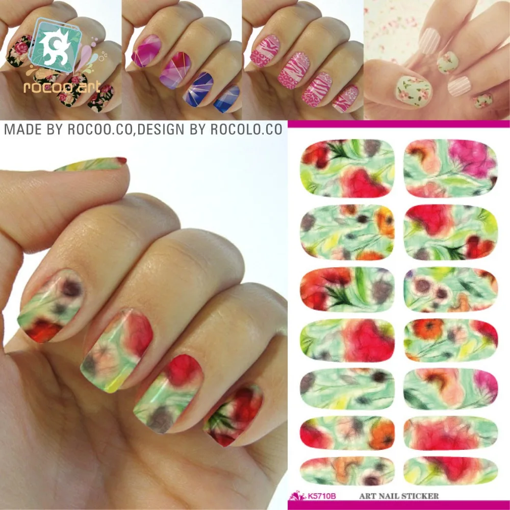 K5710B Water Transfer Foil Nails Sticker Colorful Lotus Design Nail Art Decals Manicure Decor Tools Fashion
