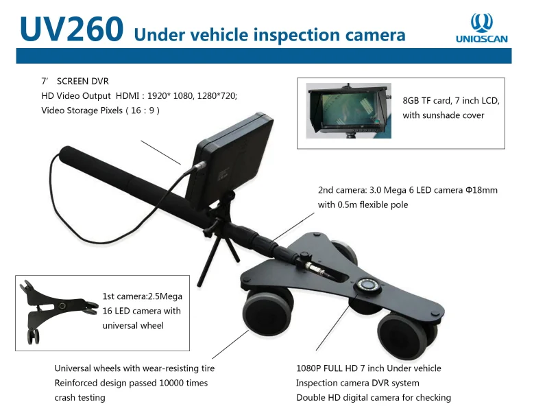 Security Check Car Inspection Mirror With 1080p Full Hd 7' Under