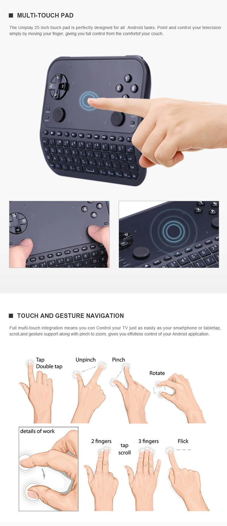 Ergonomic Design Palmsied 2.4ghz Usb Wireless Mouse Keyboard Touchpad Combo For Window,Linux