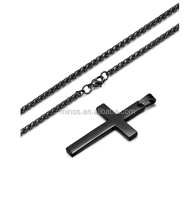 Stainless Steel Chain Black Cross Necklace For Men Women With Chain 22