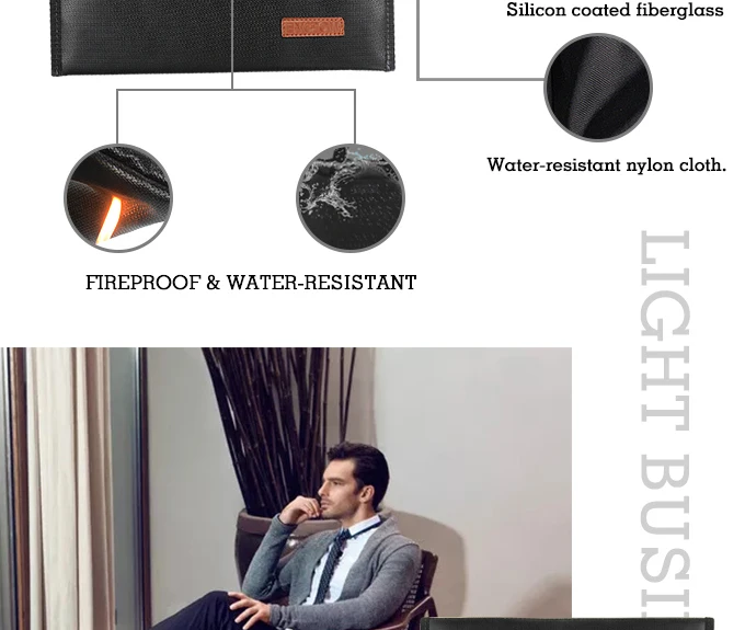 Fireproof bag fiberglass, fire resistant document bag Black