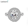LUOTEEMI Wedding Band White Gold Plated Ring for Women with 0.66cm 1Carat Cubic Zirconia Female Fashion Engagement Female Ring
