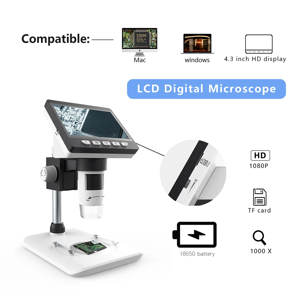 G1000 Digital Soldering electronic Microscope with LCD screen HD 1080P 1000x Endoscope Magnifier Camera