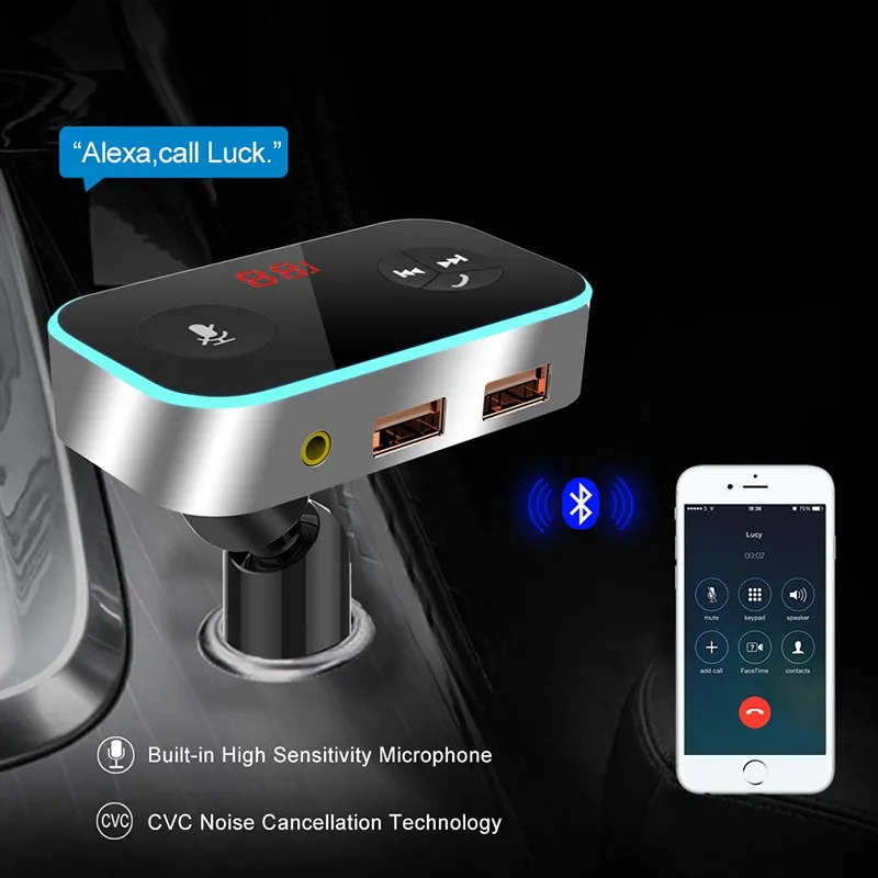 Amazon Car Alexa Smart Voice With 2ports Usb Car Charger For