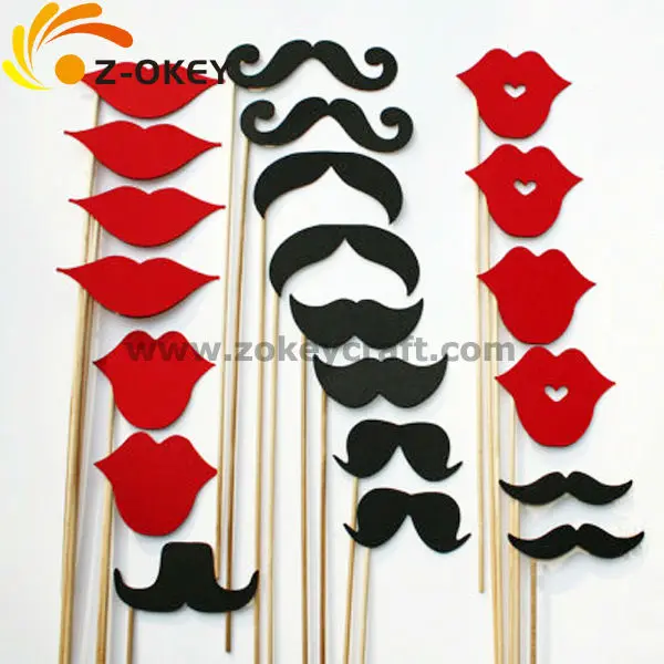 ZPP1563 Paper Photo Booth Props red lips and black mustaches set