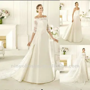 Stunning A Line Strapless With Lace Three Quarter Sleeves Sweep Stunning A Line Strapless With Lace Three Quarter Sleeves Sweep Train2017 Wedding Dress Bridal Gown