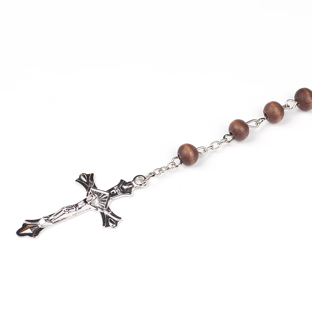 Hot Sale Chain Wooden Cross Necklace Long Wooden Bead Necklace Diy