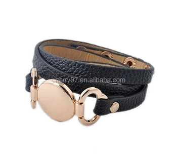 New Style Elegant Custom Engraved Monogram Leather Cuff Bracelet New Style Elegant Custom Engraved Monogram Leather Cuff Bracelet Blank Disc 3 Layer Wrap