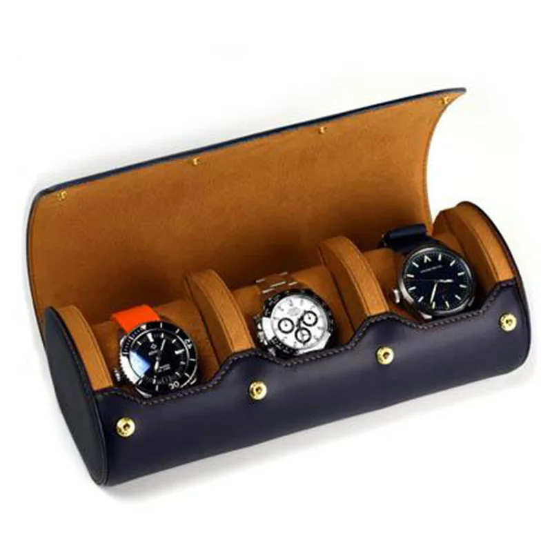 Men's Travel Full Grain Leather Wrist Watch Roll Case With Removable ...