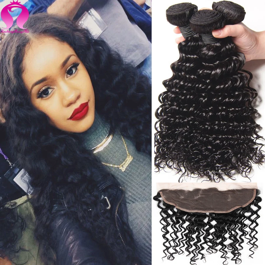 Brazilian Human Hair With Ear To Ear Closure Annabelle Hair Frontal Deep Wave With Closure Afro